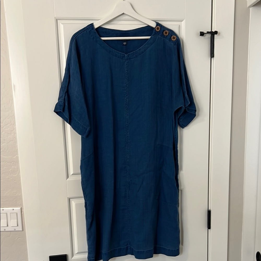Pure Jill Indigo ~ J Jill Blue Button-Detail Midi Dress